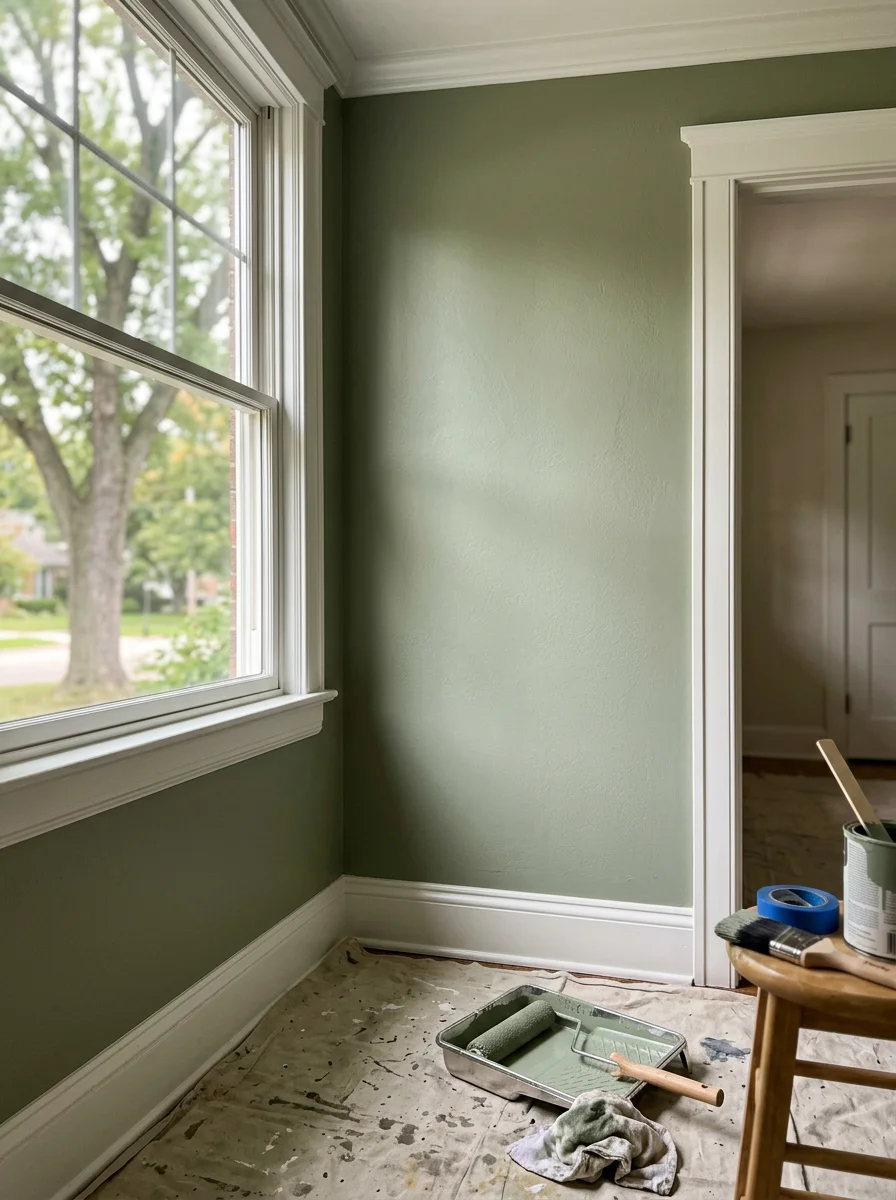 Interior painted room with fresh wall color and trim work