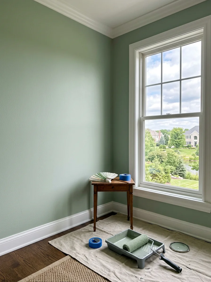 Interior painting and wallpaper installation in upscale Kildeer home