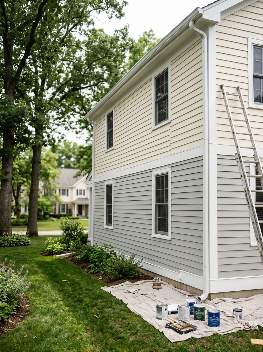 Exterior house painting and drywall repair work in Lake Zurich residential area