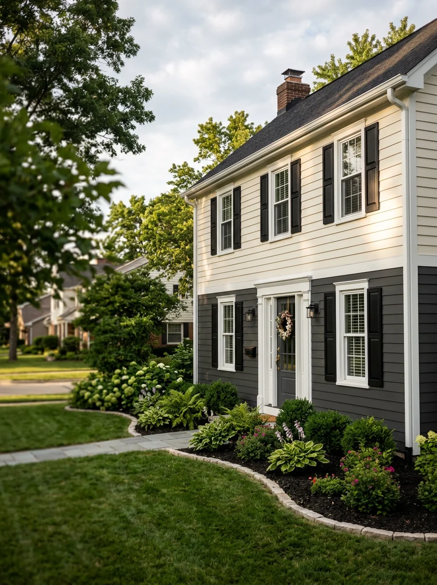 Modern residential home exterior in Yorkville with professional painting and landscaping