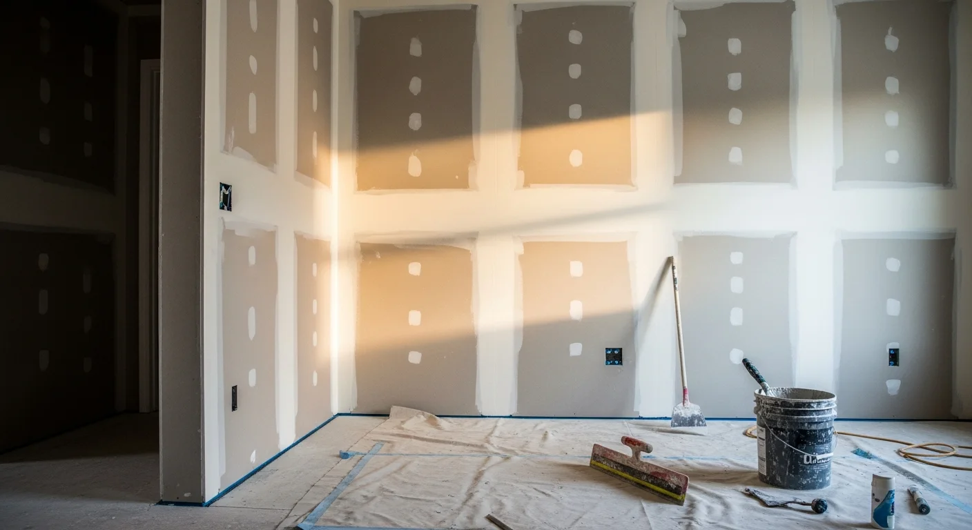 A freshly finished drywall wall in a Channahon, IL home showing a smooth, seam-free surface ready for paint. The wall surface is flat and even with no visible joint lines or tool marks.