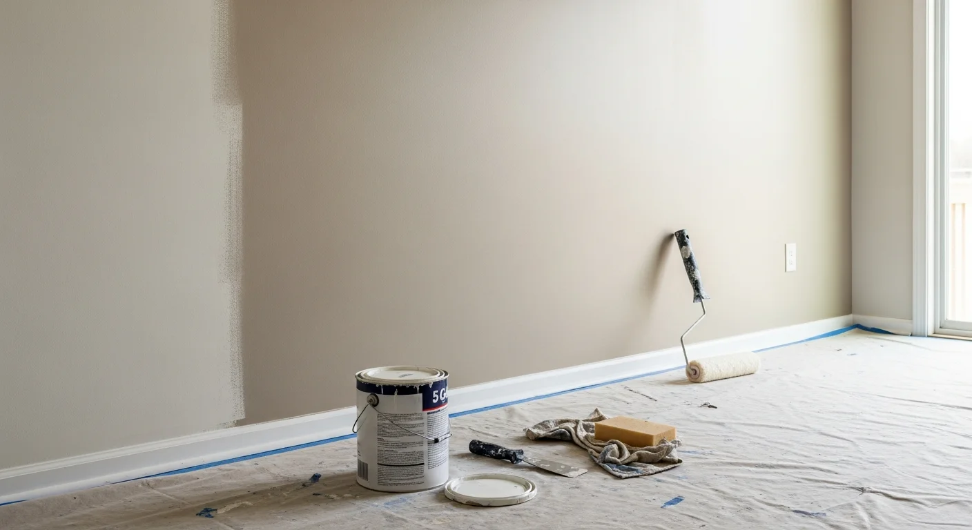 A freshly painted interior living room in a Channahon, IL single-family home, showing smooth walls with clean trim lines and even color coverage. Natural light from a window highlights the finished surface with no visible brush marks or lap lines.